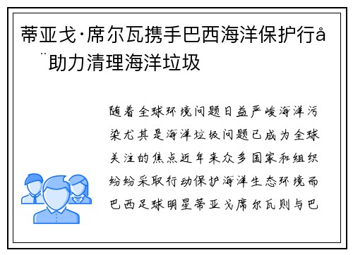 蒂亚戈·席尔瓦携手巴西海洋保护行动助力清理海洋垃圾 蒂亚戈·席尔瓦携手巴西海洋保护行动助力清理海洋垃圾
